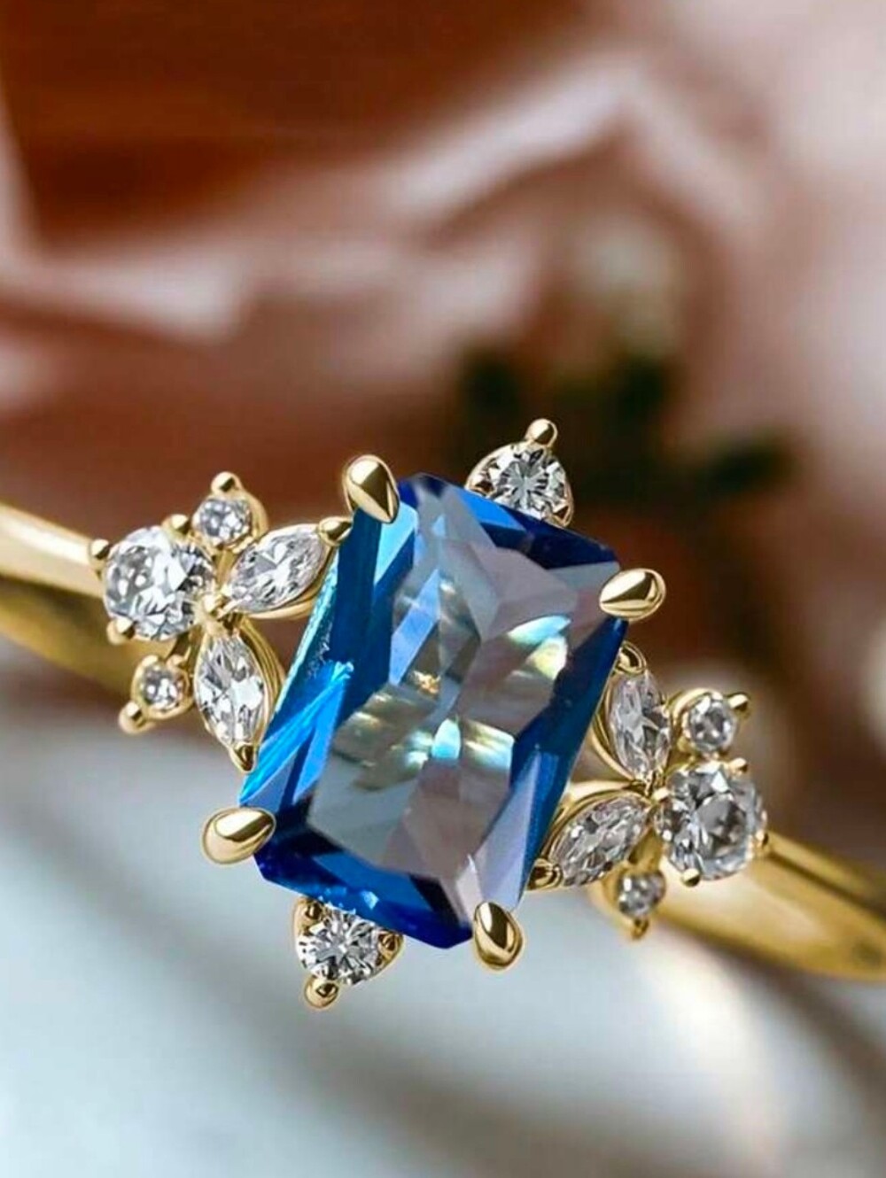 $8 Each Or Bundle 5/$20 Gold Light Blue Sapphire Halo Ring with Clear Accents